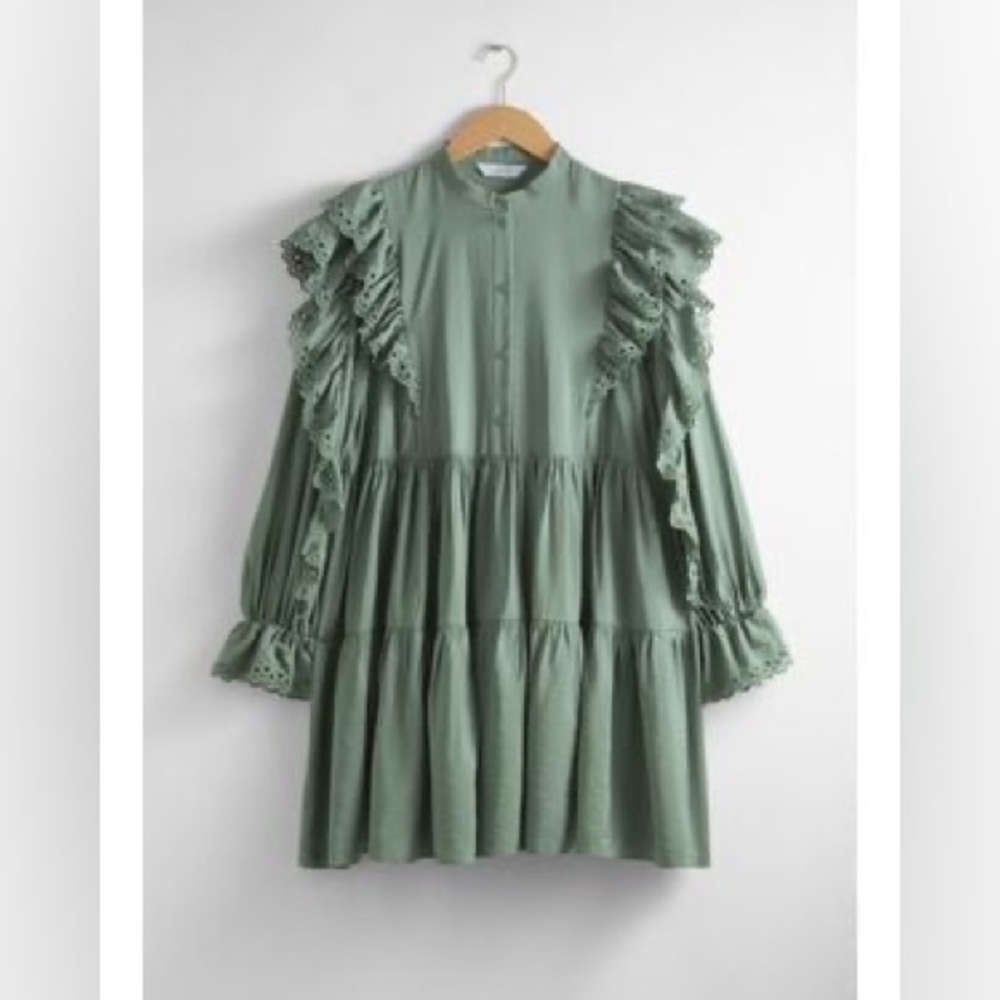 NEW & Other Stories Ruffle Long Sleeve MiniDress coastal boho Easter cottagecore